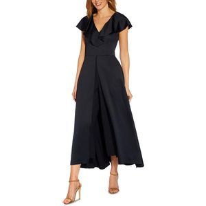 Adrianna Papell Womens Navy V-Neck Ruffled Semi-Formal Jumpsuit NWT